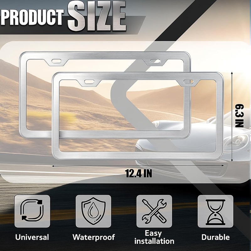 EPIMA 2-Pack License Plate Frames, Universal Aluminum Licence Plate Frame Holder, 2-Hole Narrow ＆ Slim Design Holder with Screws & Caps, Universal Fit for Cars, Trucks, Various Vehicles-Silver - Image 2